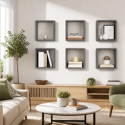 6-Piece Grey Wall Cube Shelves for Your Living Space