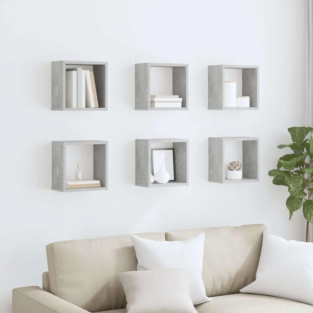 Wall Cube Shelves Grey Floating Storage Display 6 Pieces