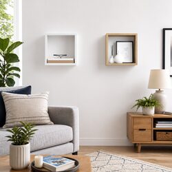 Floating Cube Shelves Set in White Sonoma Oak