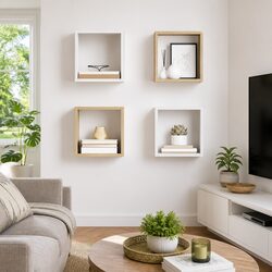 White Sonoma Oak Wall Cube Shelves - 4 Piece Set