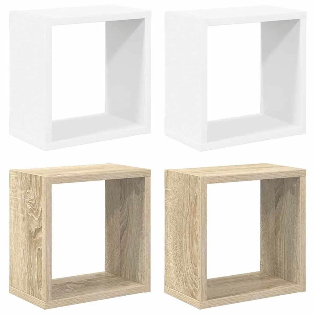 Wall Cube Shelves White Sonoma Oak Floating Storage Display Organizer 4 Piece