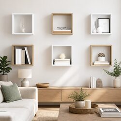 Set of 6 White Sonoma Oak Wall Cube Shelves