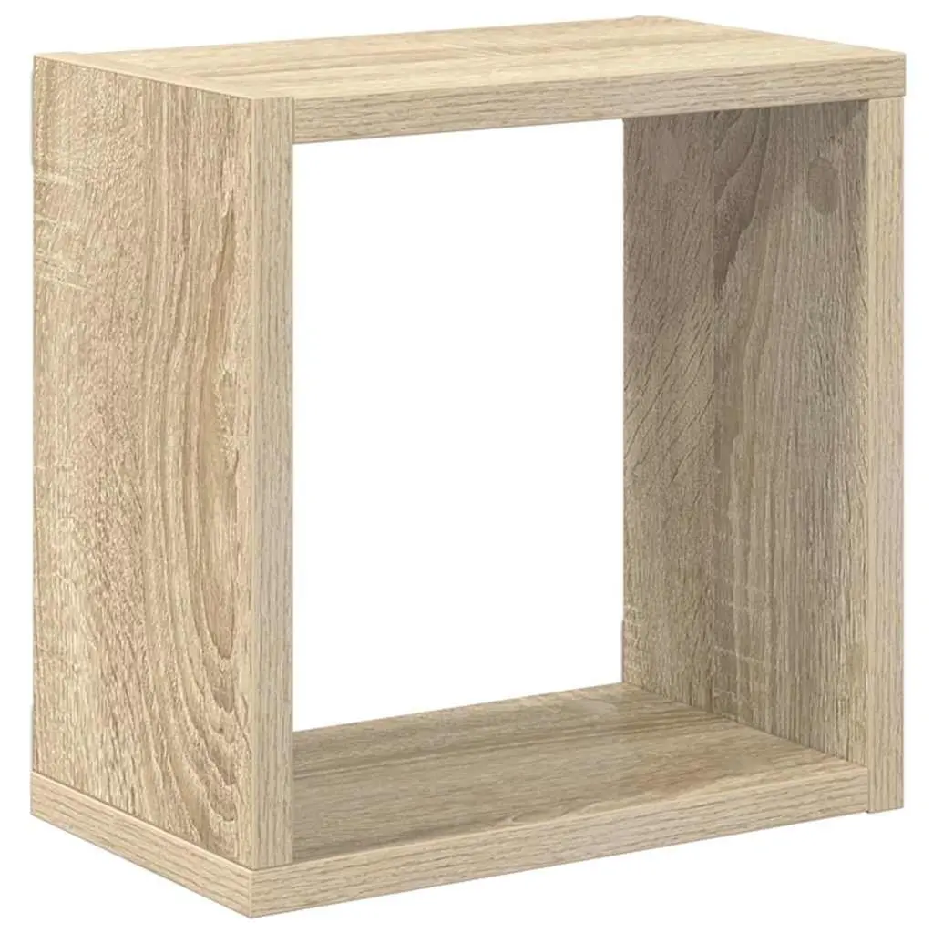 Set of 6 Floating Cube Shelves White and Sonoma Oak 26cm for Wall Storage and Display