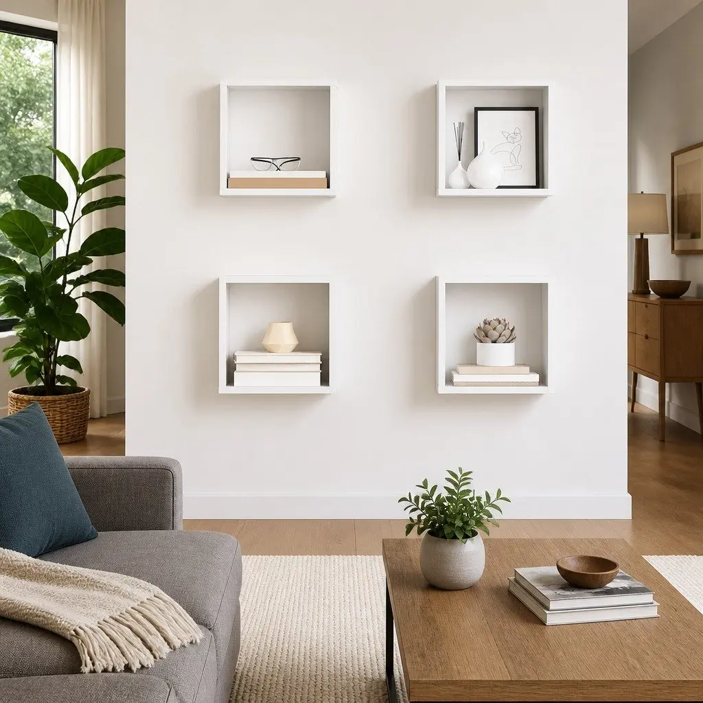 Wall Cube Shelves High Gloss White 4 Piece Floating Storage Display