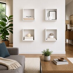 High Gloss White Floating Wall Cube Shelves - 4 Pieces