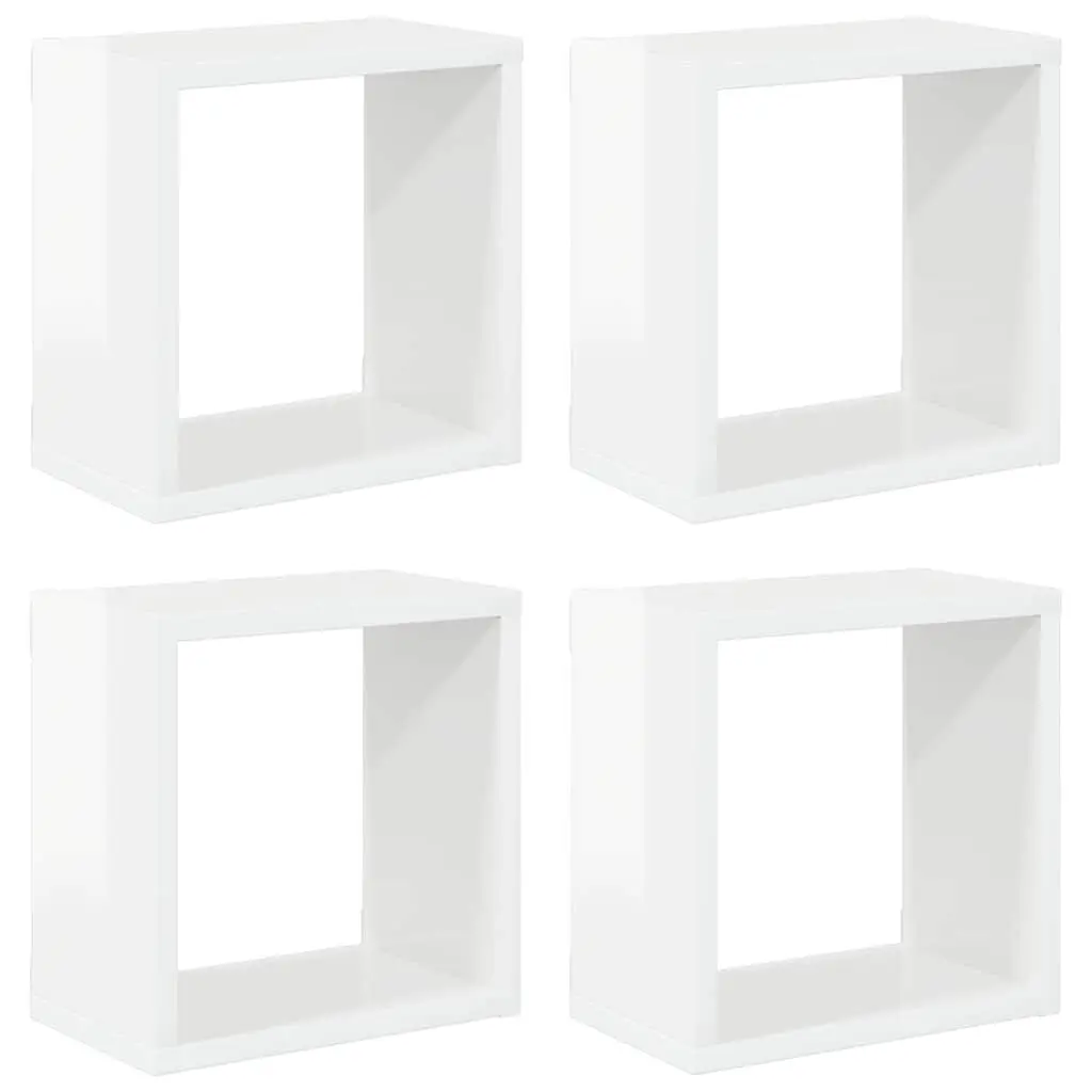 Wall Cube Shelves High Gloss White 4 Piece Floating Storage Display
