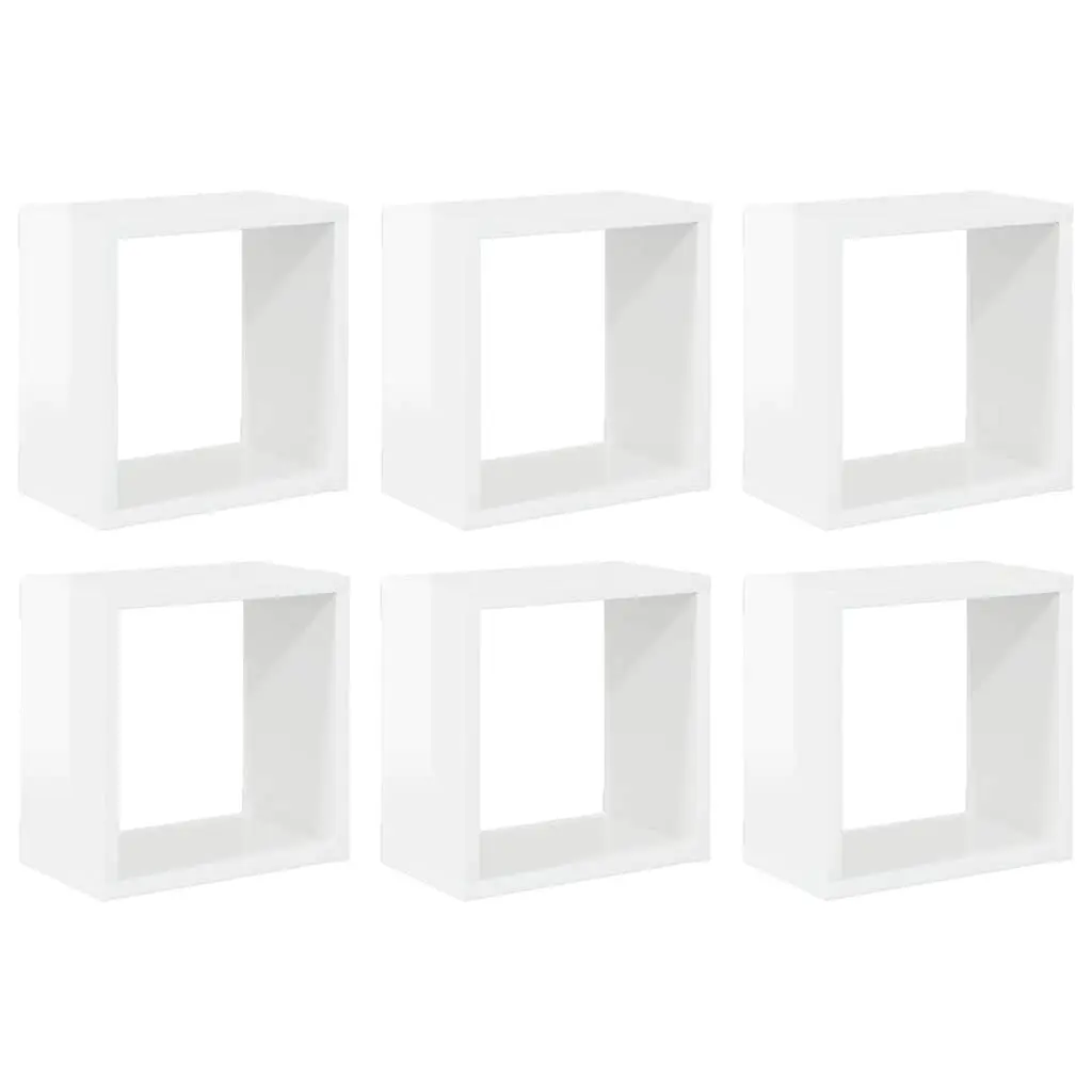 Wall Cube Shelves Set White High Gloss 26 x 15 x 26 cm