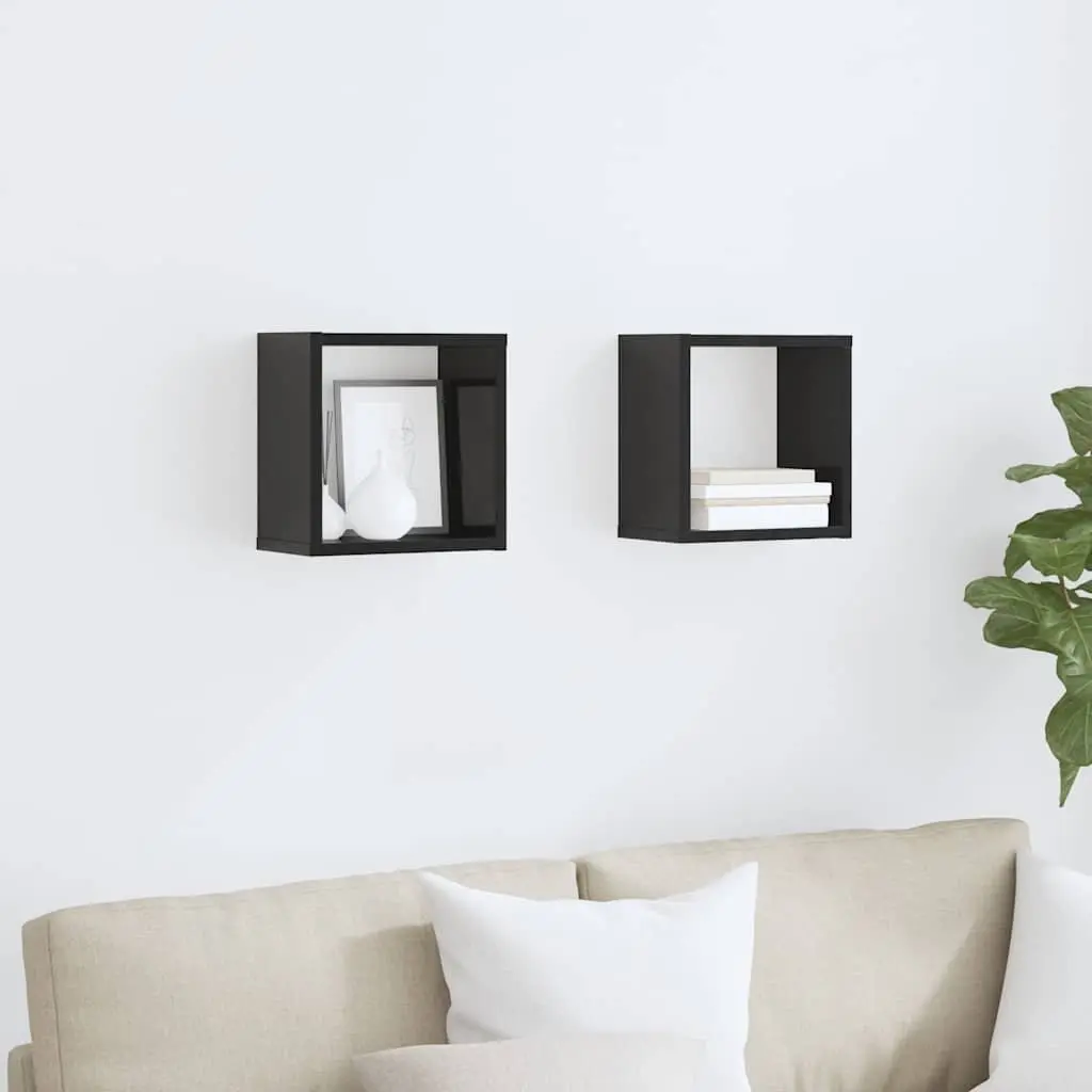 Wall Cube Shelves Black Floating Display Storage 26cm Home Furniture 2 Piece