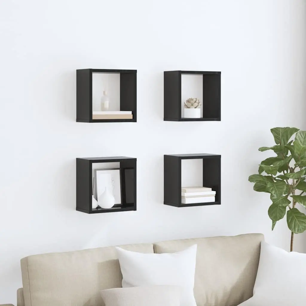 Wall Cube Shelves Floating Storage Display Black 26 x 15 x 26 cm
