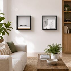 Grey Floating Wall Cube Shelves - 2 pcs Storage Organizer