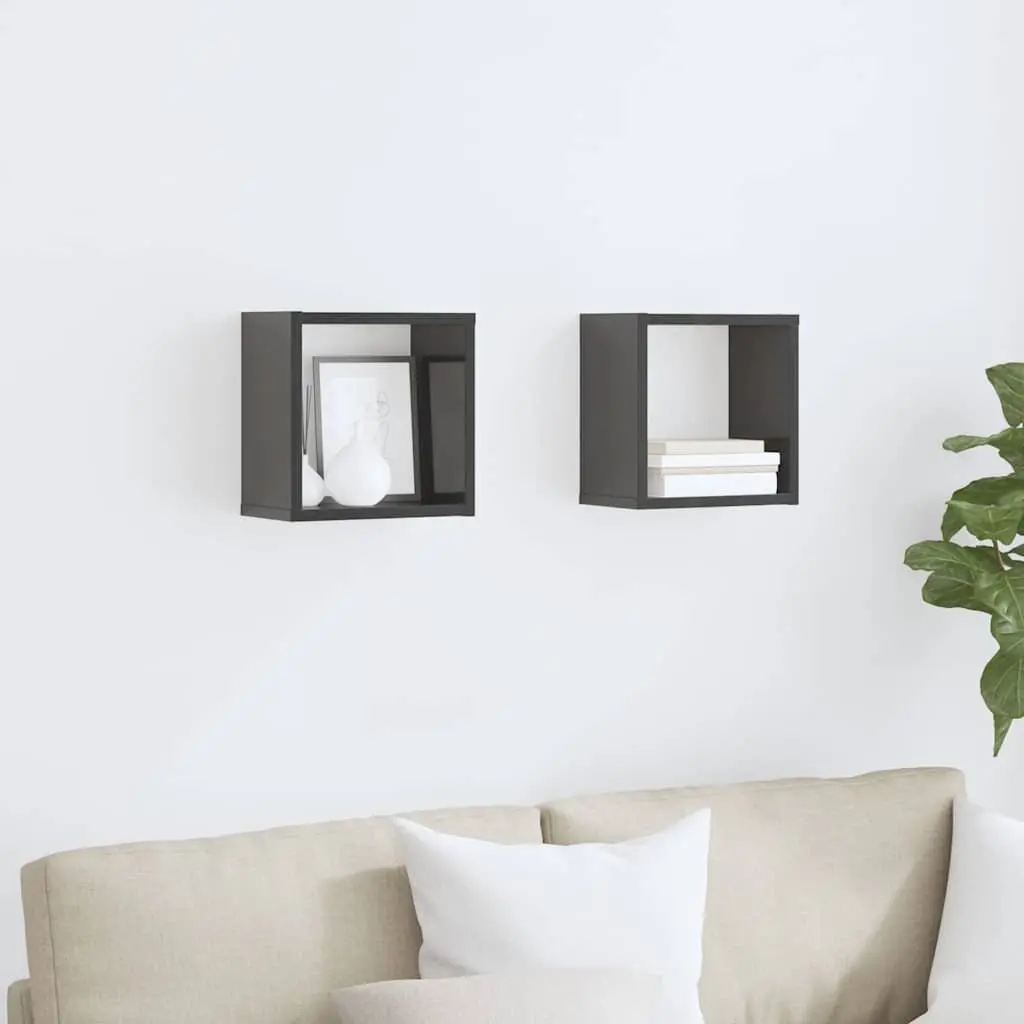 Wall Cube Shelves Grey Floating Storage Display Organizer 26x15x26 cm 2 Piece