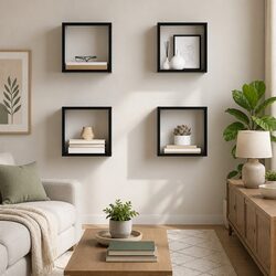 Grey Wall Cube Shelves - Set of 4 Floating Organizers