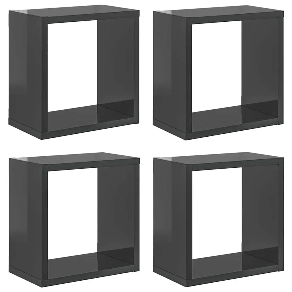 Wall Cube Shelves Grey Floating Storage Display Organizer 4 Piece