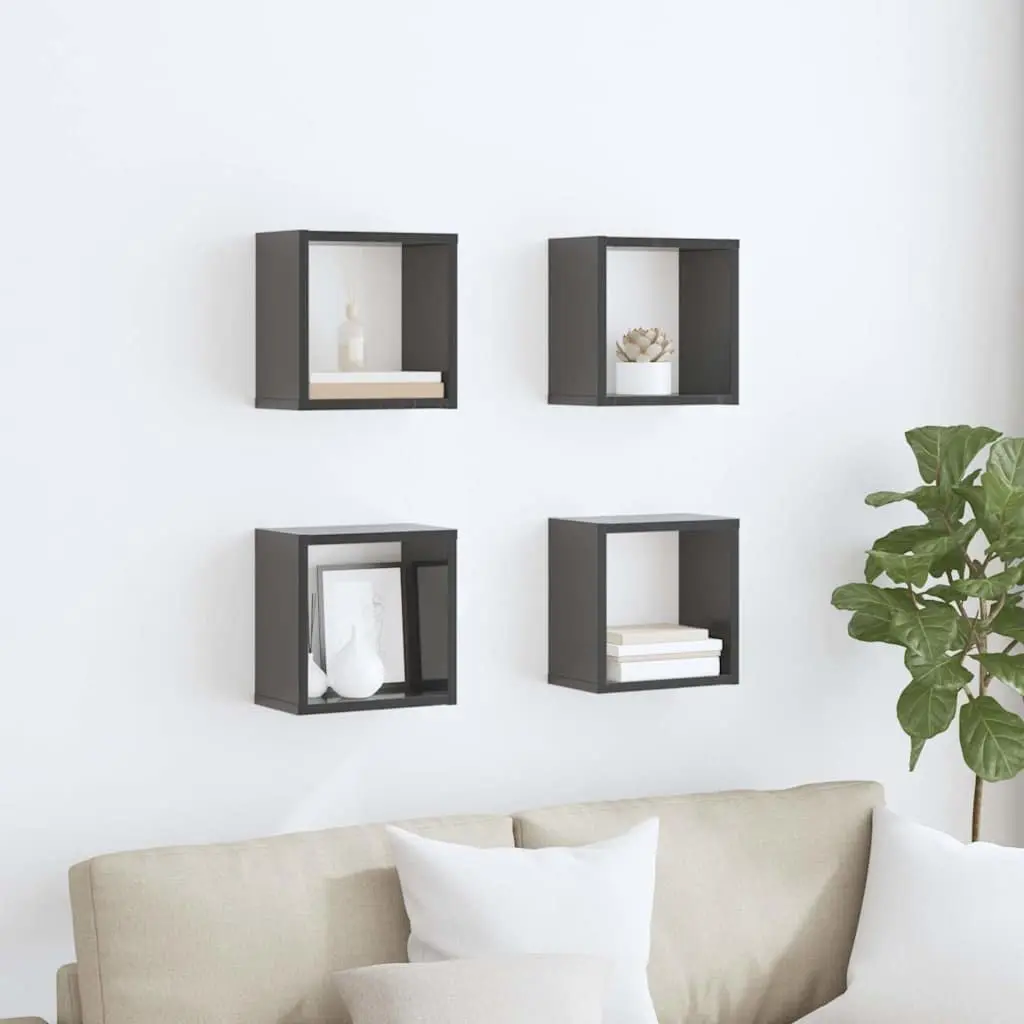 Wall Cube Shelves Grey Floating Storage Display Organizer 4 Piece