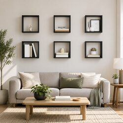 Grey Floating Wall Cube Shelves 6-Piece Set