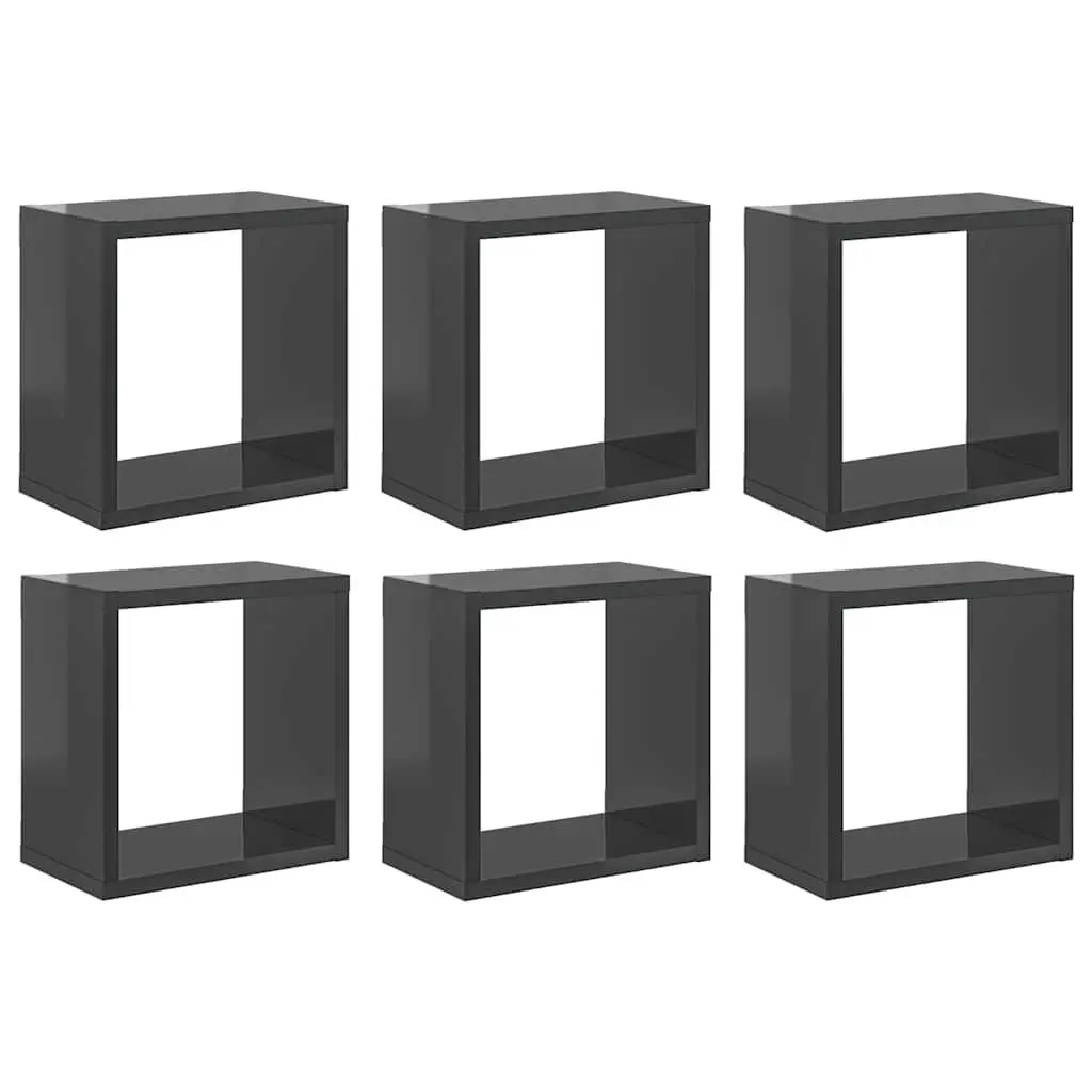 Floating Storage Organizer Set Grey Cube Shelves 6 Pieces Wall Mounted Display Units