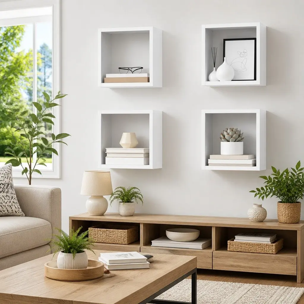 Wall Cube Shelves Set White Floating Storage Display Organiser 22 x 15 x 22 cm