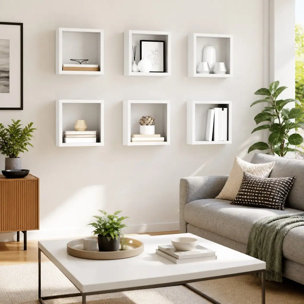 Wall Cube Shelves White Floating Storage Display Organiser Set 6 Piece