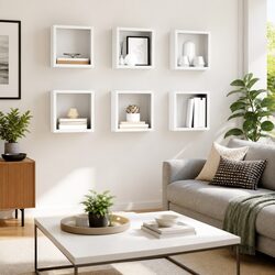 6-Piece White Floating Wall Cube Shelves Set