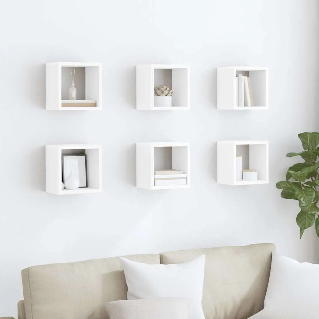 Wall Cube Shelves White Floating Storage Display Organiser Set 6 Piece