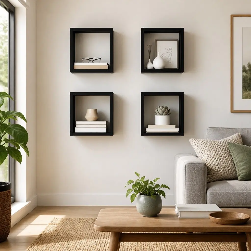 Wall Cube Shelves Black Floating Storage Display Organizer 4 Pieces