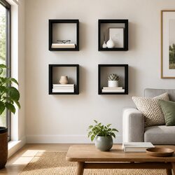 Floating Wall Cube Shelves Set of 4 in Black