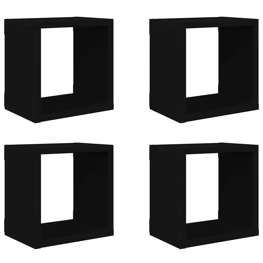 Wall Cube Shelves Black Floating Storage Display Organizer 4 Pieces