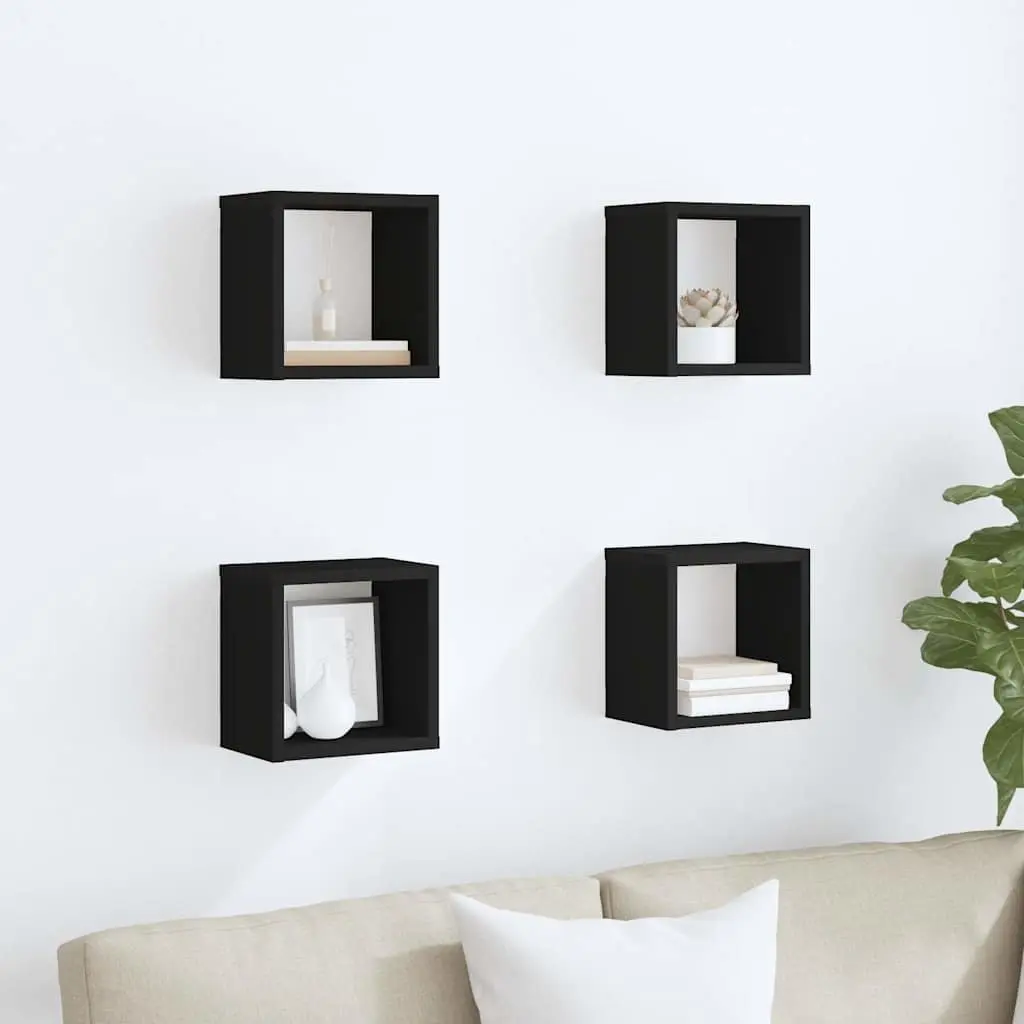 Wall Cube Shelves Black Floating Storage Display Organizer 4 Pieces