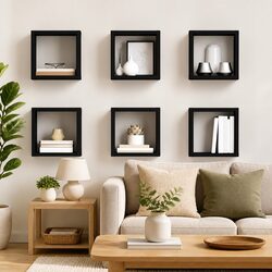 Black Floating Cube Shelves 6 Piece Set for Home