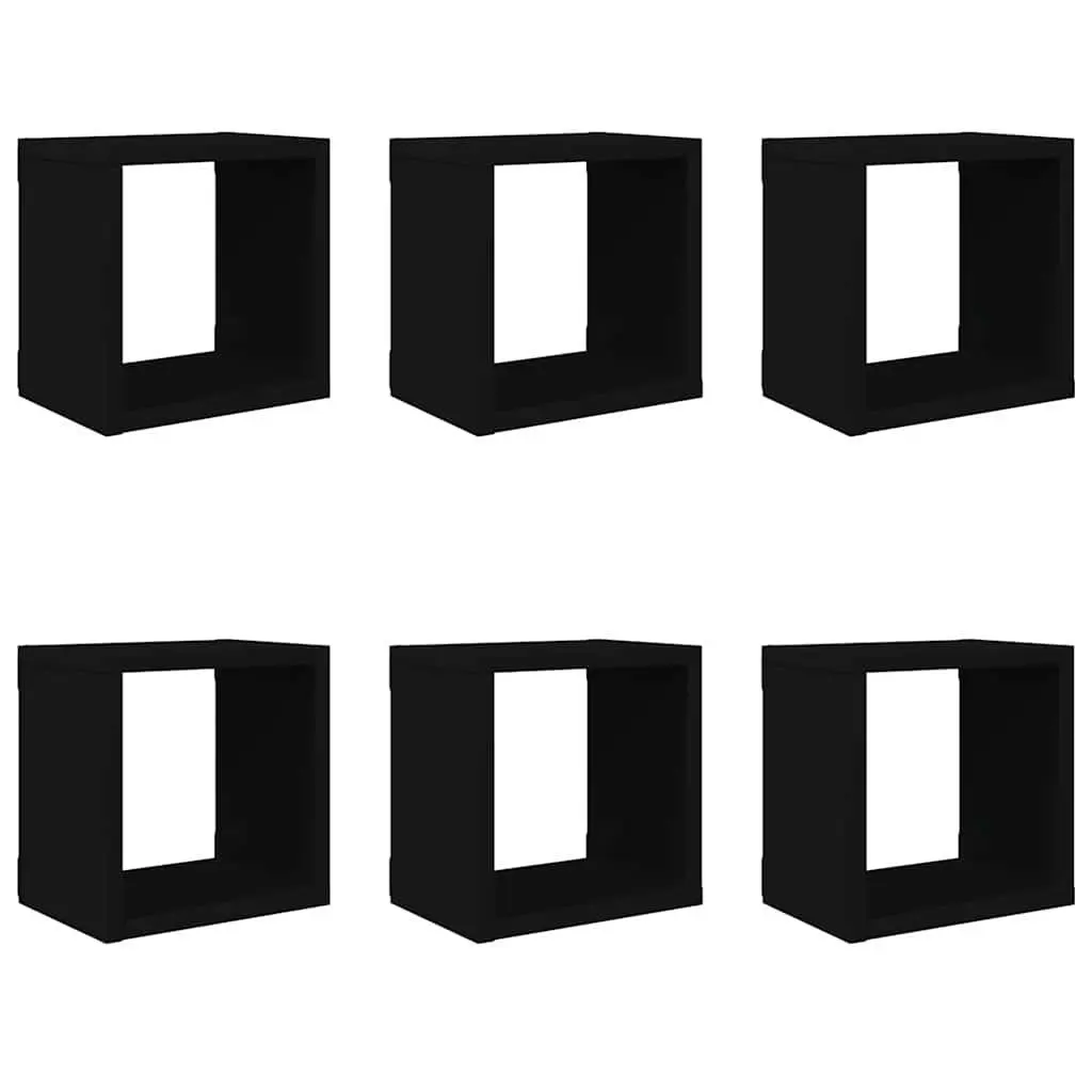 Wall Cube Shelves Black Floating Storage Display Organizer 6 Piece Set