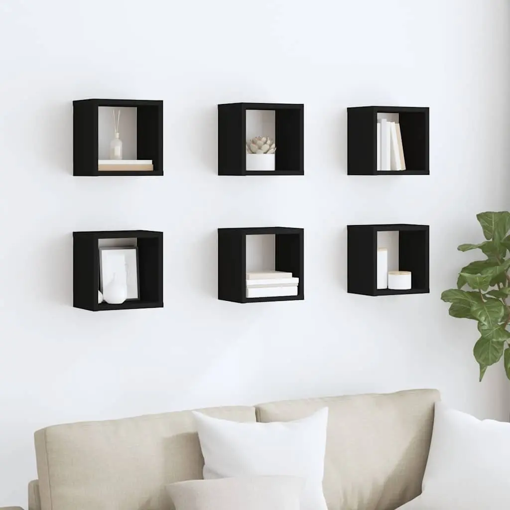 Wall Cube Shelves Black Floating Storage Display Organizer 6 Piece Set
