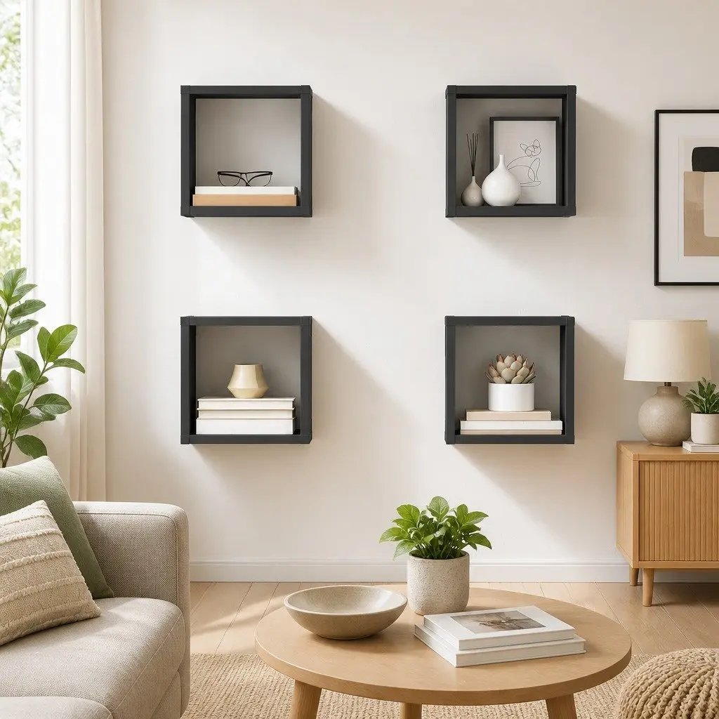 Wall Cube Shelves Grey Floating Storage Display 4 Piece