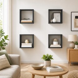 Set of 4 Grey Floating Cube Shelves for Your Home