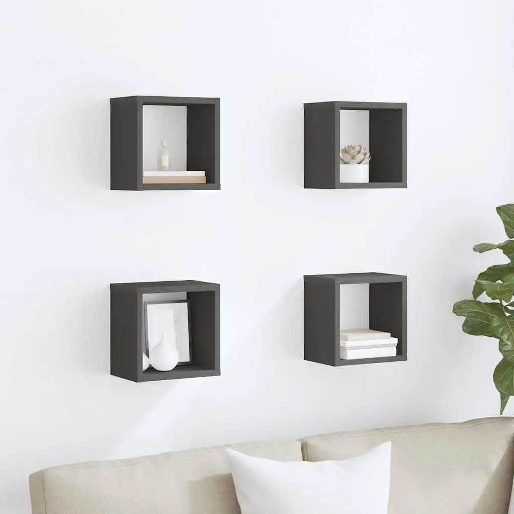 Wall Cube Shelves Grey Floating Storage Display 4 Piece