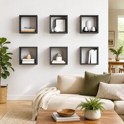 Grey Wall Cube Shelves 6 Piece Set for Home Display