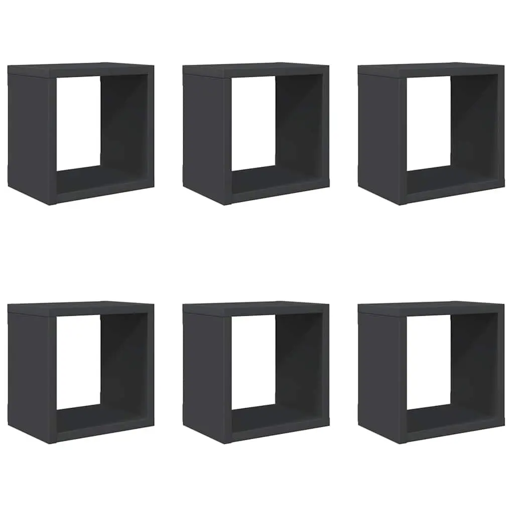 Grey Floating 6 Piece Set Wall Cube Shelves Storage Display Organiser Home