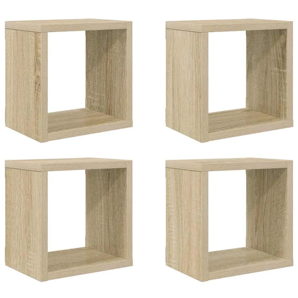 Wall Cube Shelves Brown Floating Storage Display 4 Piece Set