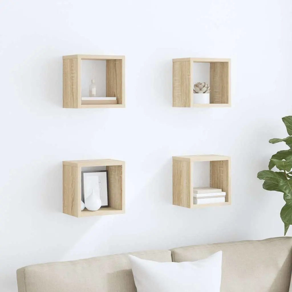 Wall Cube Shelves Brown Floating Storage Display 4 Piece Set