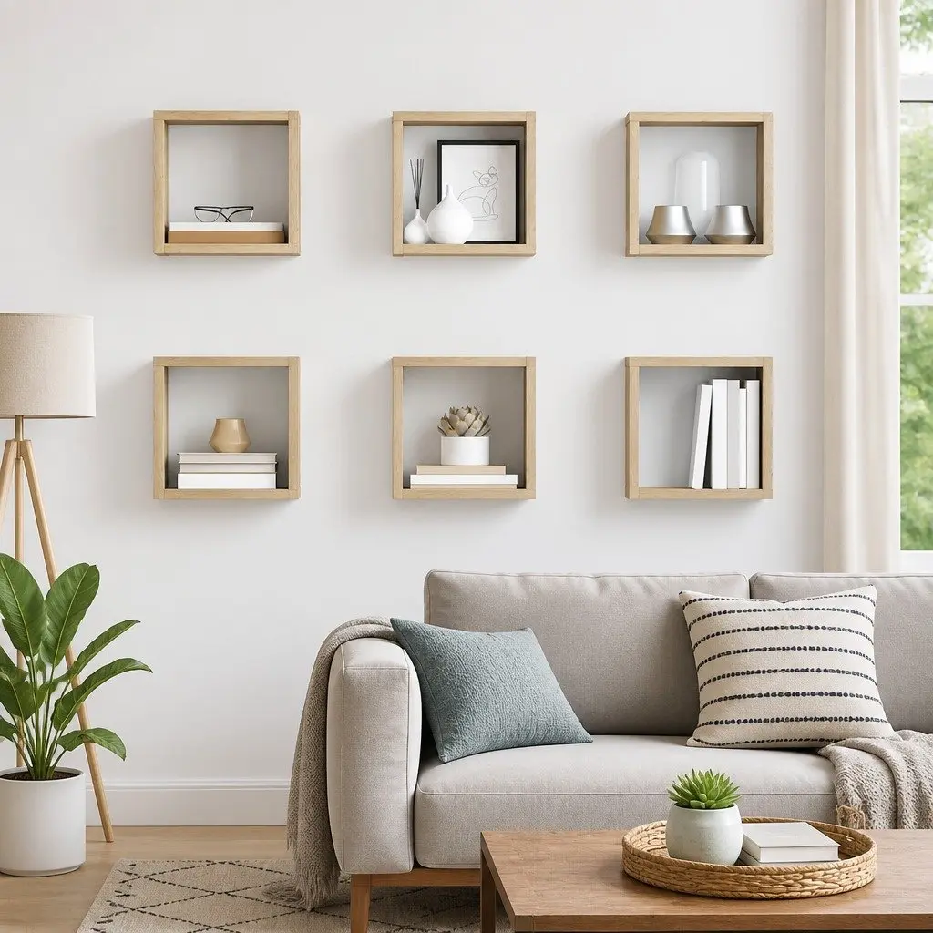 Wall Cube Shelves Brown Floating Storage Display Organizer 6 Piece