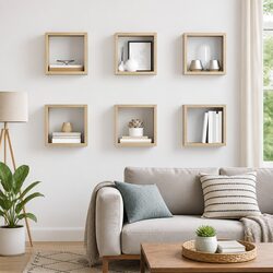 Brown Floating Cube Shelves Set of 6 for Home Decor