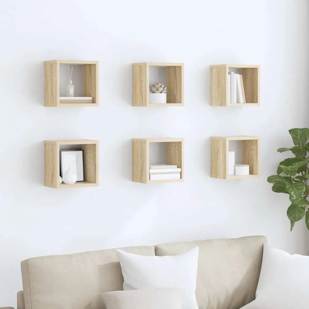 Wall Cube Shelves Brown Floating Storage Display Organizer 6 Piece