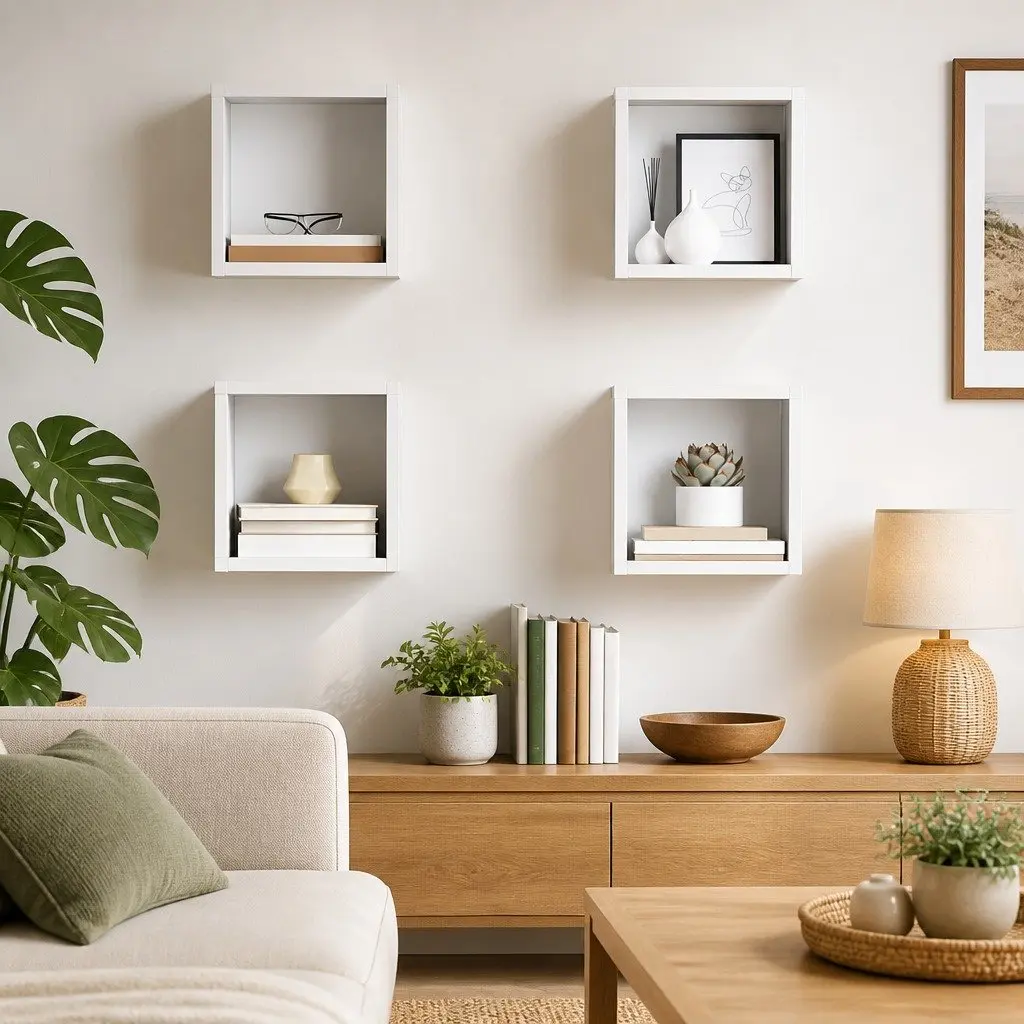 Wall Cube Shelves White Floating Storage Display Organiser 4 Piece Set