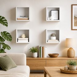 Four-Piece White Wall Cube Shelf Set for Home