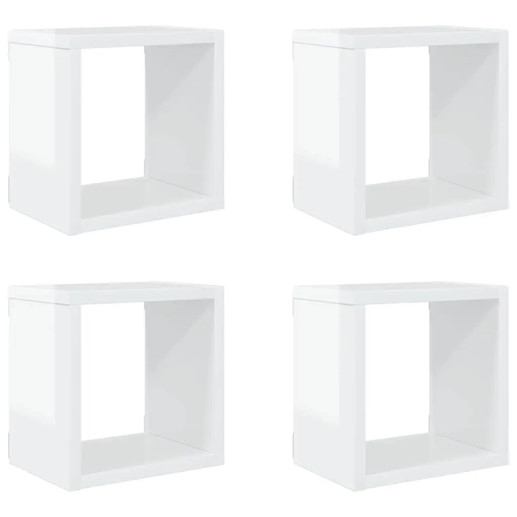 Wall Cube Shelves White Floating Storage Display Organiser 4 Piece Set