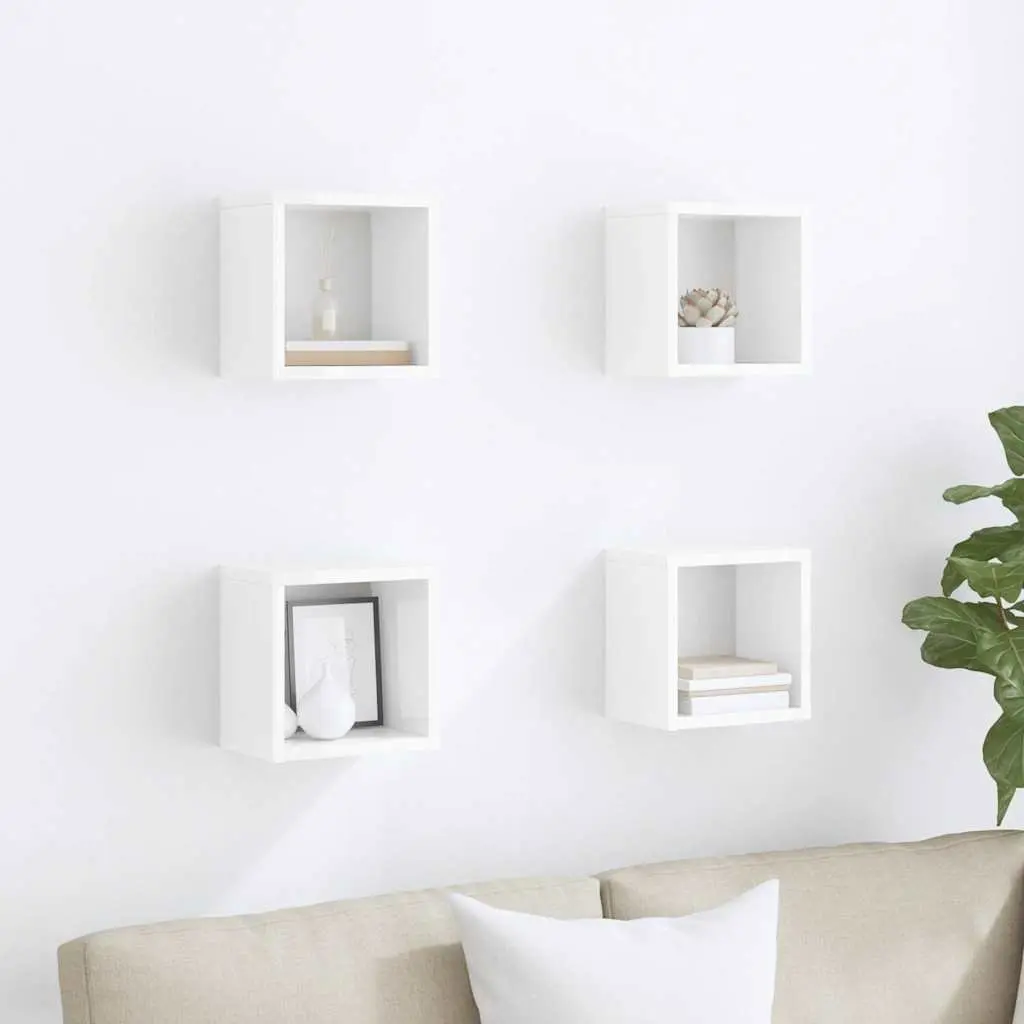 Wall Cube Shelves White Floating Storage Display Organiser 4 Piece Set