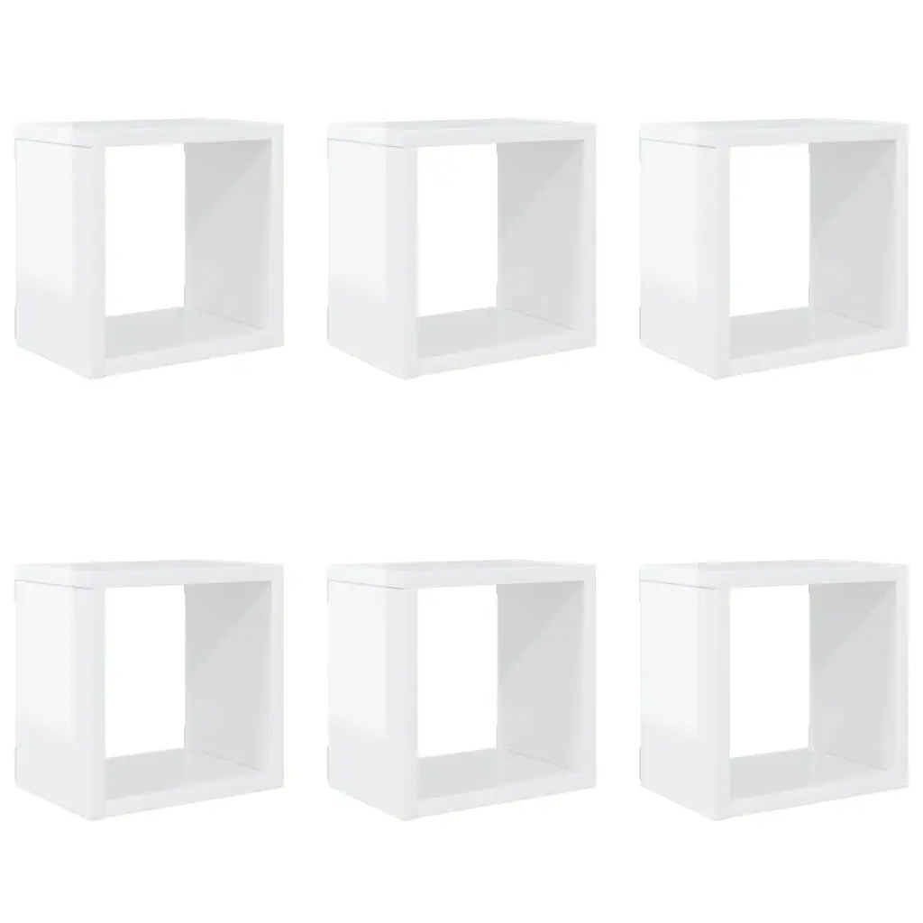 Wall Cube Shelves Set White Floating Storage Display Organiser 6 Piece High Gloss 22 x 15 x 22 cm