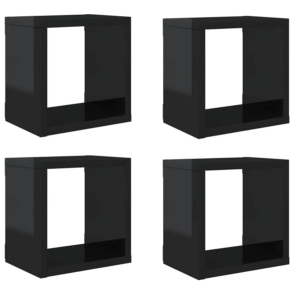Floating Storage Cube Shelves Black Set of Four Wall Mounted Display Organizers