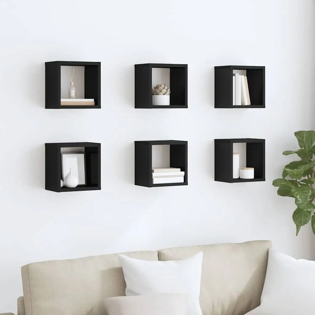 Floating Black Cube Shelves Storage Display Organiser 6 Pieces Home Decor