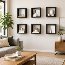 6 Piece Grey Floating Wall Cube Shelves for Storage