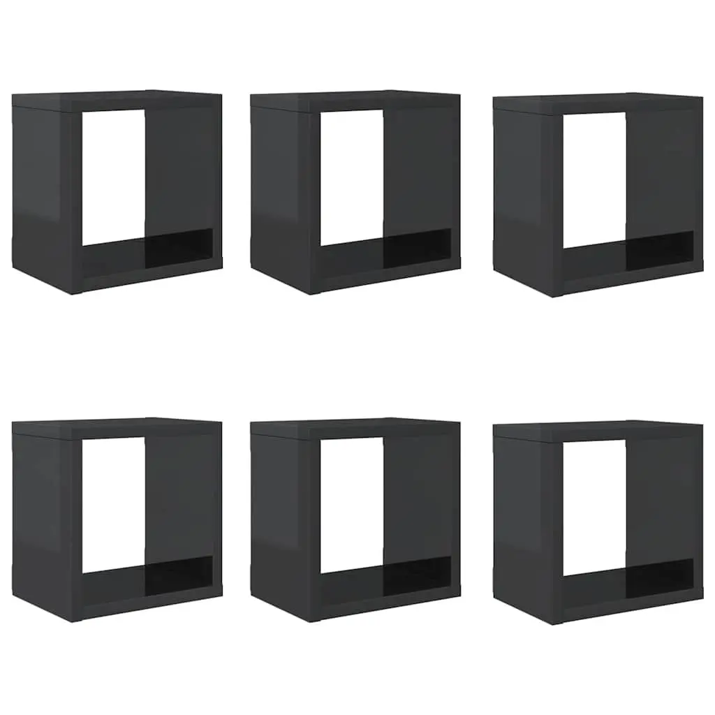 Wall Cube Shelves Grey High Gloss 22 x 15 x 22 cm Floating Storage Display 6 Piece Set